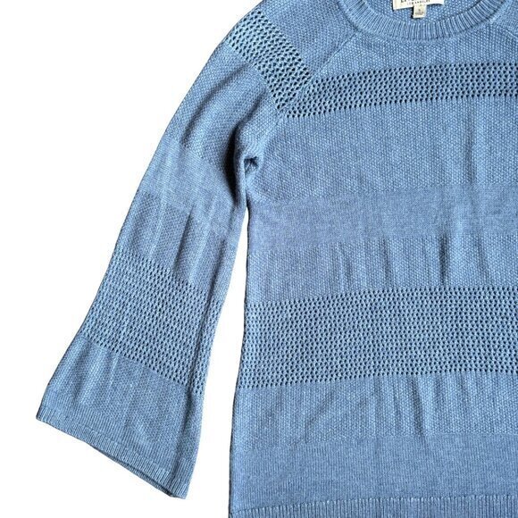 Liverpool Women's Sweater Size Small Light Blue Pointelle Pullover Crew Neck Bel - Picture 3 of 9